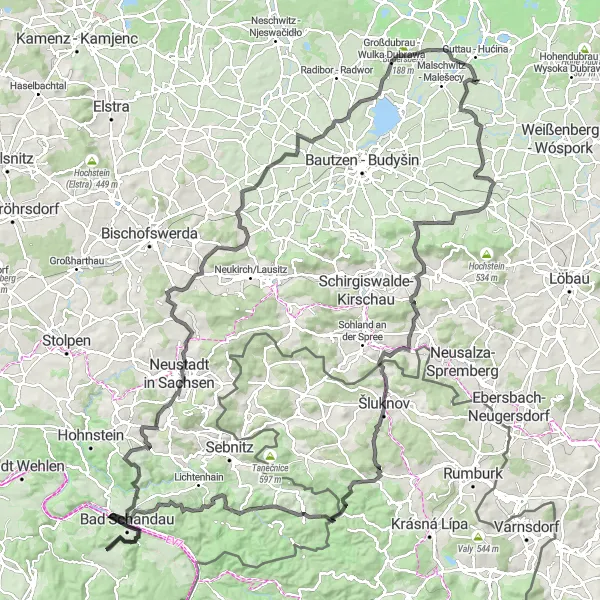 Map miniature of "Saxon Adventure Unleashed" cycling inspiration in Dresden, Germany. Generated by Tarmacs.app cycling route planner