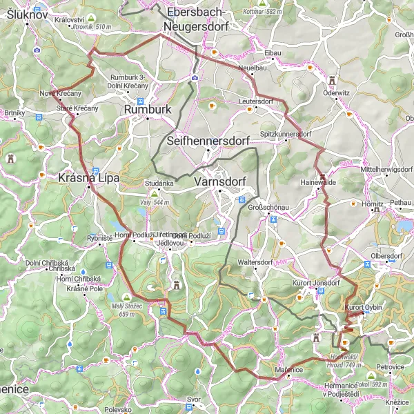 Map miniature of "Gravel Adventure to Horní Podluží" cycling inspiration in Dresden, Germany. Generated by Tarmacs.app cycling route planner