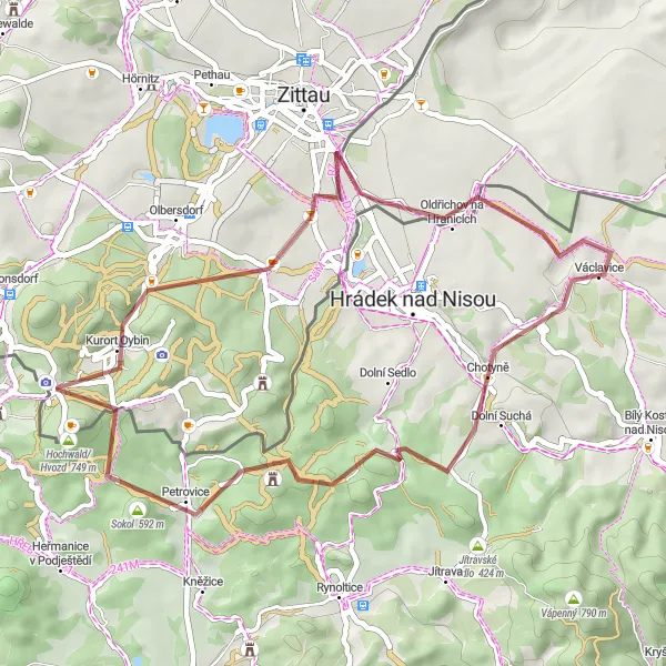 Map miniature of "Gravel Wonders of Hain" cycling inspiration in Dresden, Germany. Generated by Tarmacs.app cycling route planner