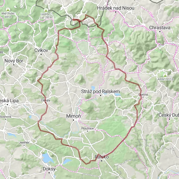 Map miniature of "Kurort Oybin to Mařenice" cycling inspiration in Dresden, Germany. Generated by Tarmacs.app cycling route planner