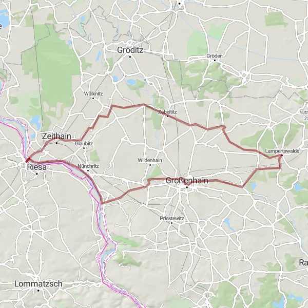 Map miniature of "Großenhain Gravel Adventure" cycling inspiration in Dresden, Germany. Generated by Tarmacs.app cycling route planner