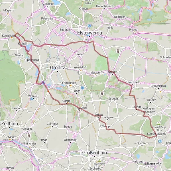 Map miniature of "Lampertswalde Loop Gravel Route" cycling inspiration in Dresden, Germany. Generated by Tarmacs.app cycling route planner