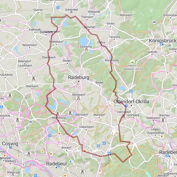 Map miniature of "Moritzburg Gravel Escape" cycling inspiration in Dresden, Germany. Generated by Tarmacs.app cycling route planner