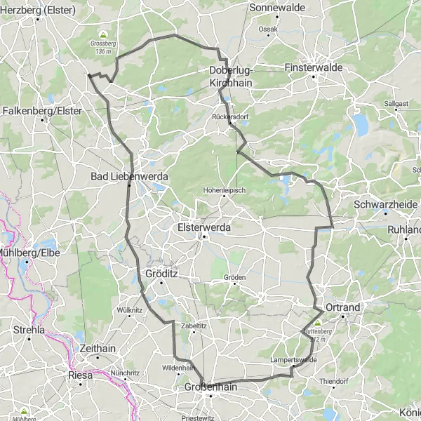 Map miniature of "Bergfried to Kutschenberg Road Route" cycling inspiration in Dresden, Germany. Generated by Tarmacs.app cycling route planner