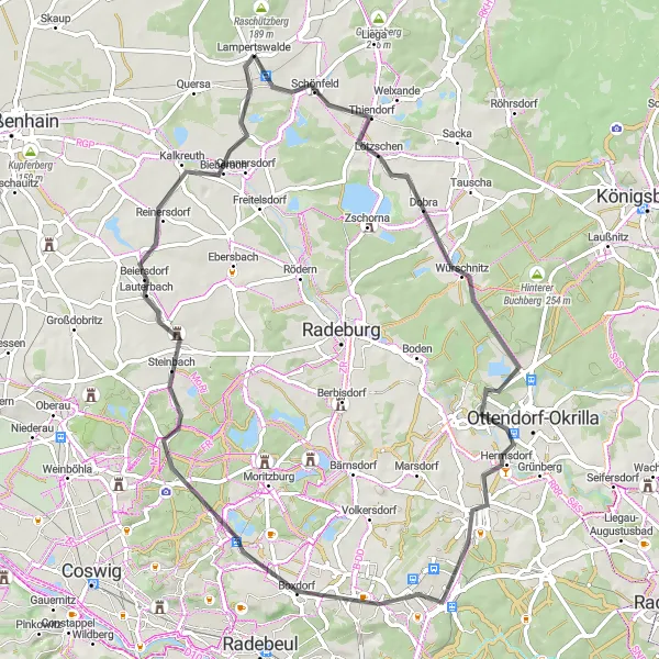 Map miniature of "Schönfeld to Lauterbach Road Route" cycling inspiration in Dresden, Germany. Generated by Tarmacs.app cycling route planner