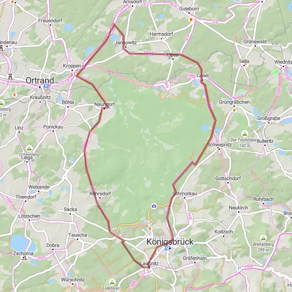 Map miniature of "Scenic Gravel Ride with Castles and Hills" cycling inspiration in Dresden, Germany. Generated by Tarmacs.app cycling route planner