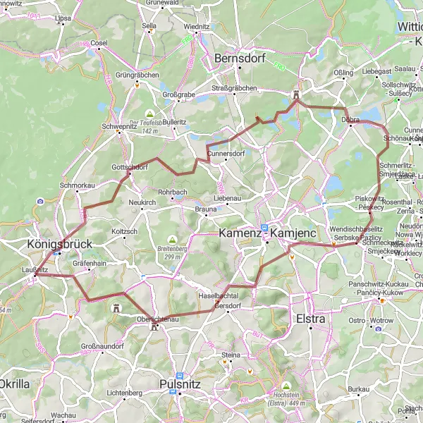 Karten-Miniaturansicht der Radinspiration "Gravel-Tour von Laußnitz nach Oberlichtenau" in Dresden, Germany. Erstellt vom Tarmacs.app-Routenplaner für Radtouren