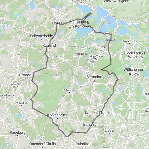Map miniature of "The Senftenberg Circuit" cycling inspiration in Dresden, Germany. Generated by Tarmacs.app cycling route planner