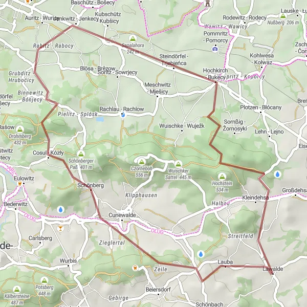 Map miniature of "Lawalde to Hochstein Gravel Bike Route" cycling inspiration in Dresden, Germany. Generated by Tarmacs.app cycling route planner