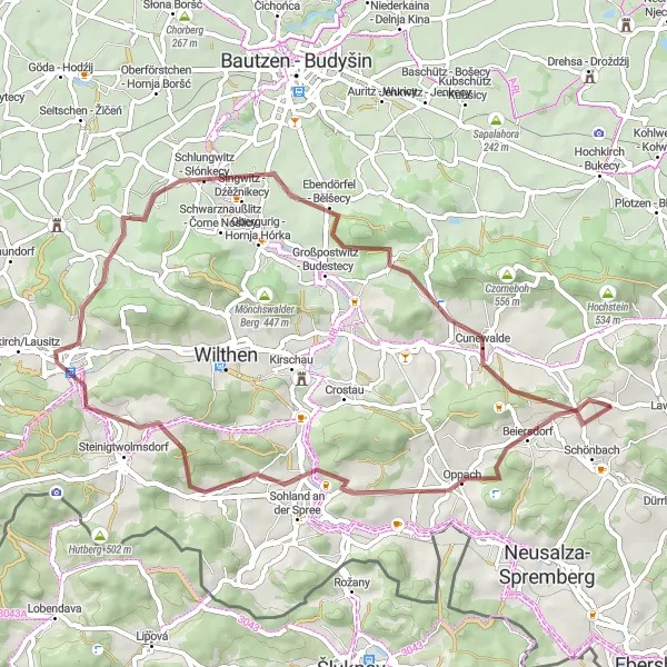 Karten-Miniaturansicht der Radinspiration "Abenteuerliche Schottertour durch Oppach und Ringenhain" in Dresden, Germany. Erstellt vom Tarmacs.app-Routenplaner für Radtouren