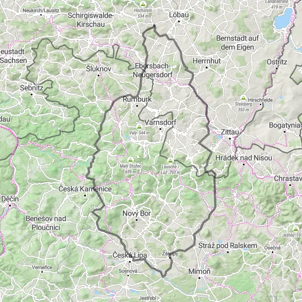 Karten-Miniaturansicht der Radinspiration "Landschaftliche Entdeckungstour bis nach Slunečná" in Dresden, Germany. Erstellt vom Tarmacs.app-Routenplaner für Radtouren