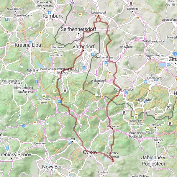 Map miniature of "Gravel Adventure in the Upper Lusatia" cycling inspiration in Dresden, Germany. Generated by Tarmacs.app cycling route planner