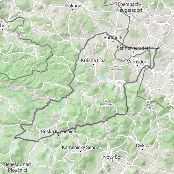 Map miniature of "Ultimate Road Cycling Challenge in the Zittau Mountains" cycling inspiration in Dresden, Germany. Generated by Tarmacs.app cycling route planner