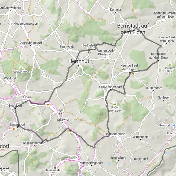 Map miniature of "Adventurous Road Cycling Route in Lusatian Highlands" cycling inspiration in Dresden, Germany. Generated by Tarmacs.app cycling route planner