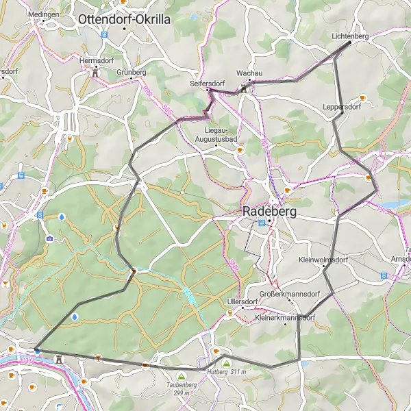 Map miniature of "Lichtenberg - Barockschloss Round Trip" cycling inspiration in Dresden, Germany. Generated by Tarmacs.app cycling route planner