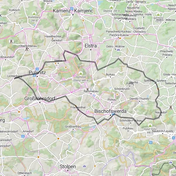 Map miniature of "Steinberg and Moritzburg Road Ride" cycling inspiration in Dresden, Germany. Generated by Tarmacs.app cycling route planner