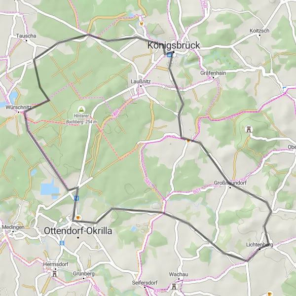 Map miniature of "Lichtenberg - Großnaundorf Round Trip" cycling inspiration in Dresden, Germany. Generated by Tarmacs.app cycling route planner