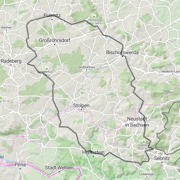 Map miniature of "Lichtenberg - Rammenau Round Trip" cycling inspiration in Dresden, Germany. Generated by Tarmacs.app cycling route planner