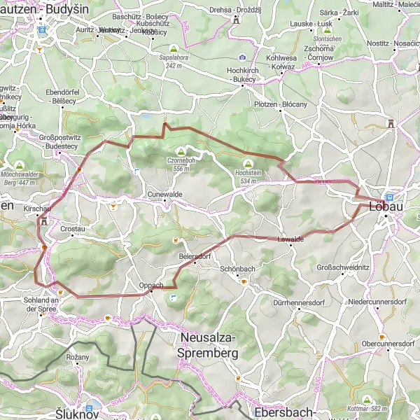 Map miniature of "Gravel Loop from Löbau" cycling inspiration in Dresden, Germany. Generated by Tarmacs.app cycling route planner