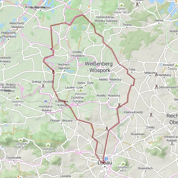 Map miniature of "Löbau Countryside Delight" cycling inspiration in Dresden, Germany. Generated by Tarmacs.app cycling route planner