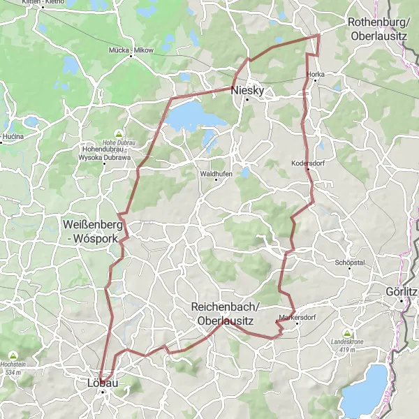 Map miniature of "Löbau-Nostitz Loop" cycling inspiration in Dresden, Germany. Generated by Tarmacs.app cycling route planner