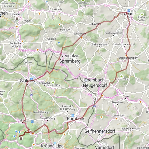Karten-Miniaturansicht der Radinspiration "Kottmar - Šluknov-Runde" in Dresden, Germany. Erstellt vom Tarmacs.app-Routenplaner für Radtouren