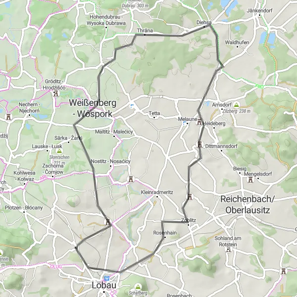 Karten-Miniaturansicht der Radinspiration "Rund um Löbau - Strohmberg Route" in Dresden, Germany. Erstellt vom Tarmacs.app-Routenplaner für Radtouren