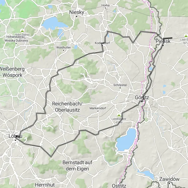 Map miniature of "Löbau-Görlitz Loop" cycling inspiration in Dresden, Germany. Generated by Tarmacs.app cycling route planner