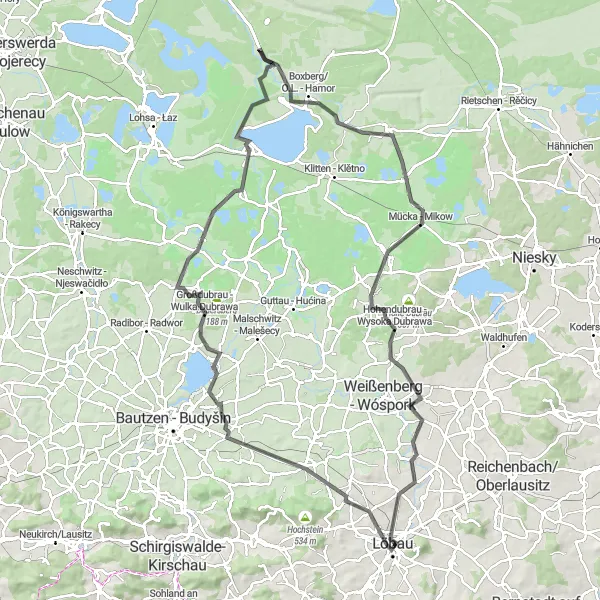 Map miniature of "Löbau-Landesgartenschau Loop" cycling inspiration in Dresden, Germany. Generated by Tarmacs.app cycling route planner