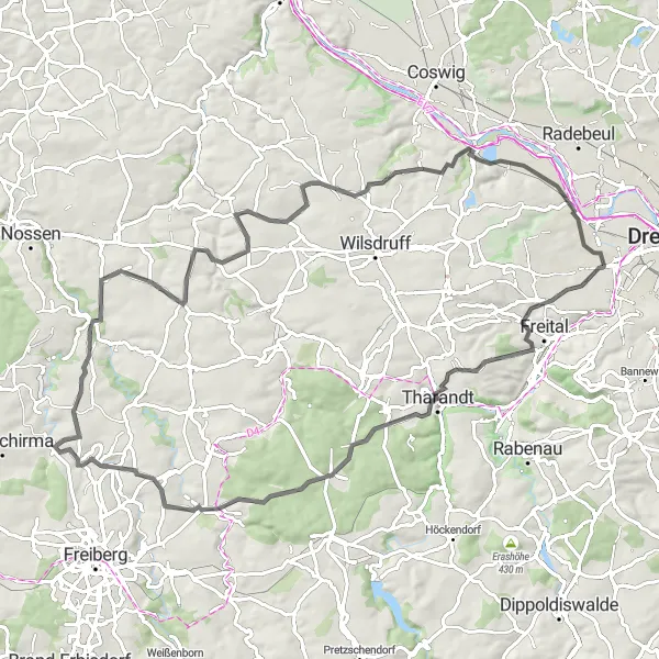 Map miniature of "Mountain Challenge" cycling inspiration in Dresden, Germany. Generated by Tarmacs.app cycling route planner