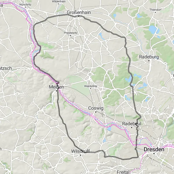 Map miniature of "Saxony Wine Tour" cycling inspiration in Dresden, Germany. Generated by Tarmacs.app cycling route planner