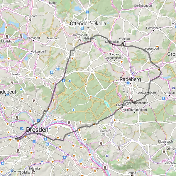 Map miniature of "Yenidze Loop" cycling inspiration in Dresden, Germany. Generated by Tarmacs.app cycling route planner