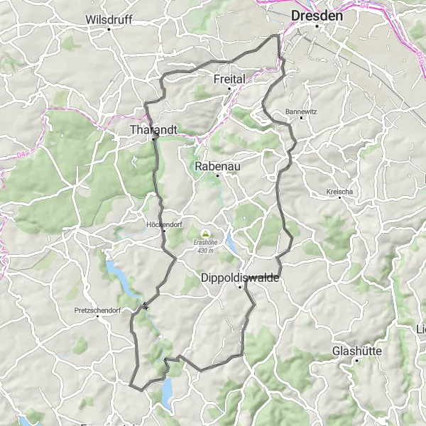 Map miniature of "Scenic Trail Ride" cycling inspiration in Dresden, Germany. Generated by Tarmacs.app cycling route planner