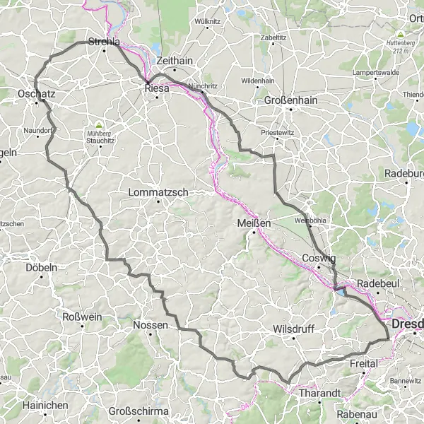 Karten-Miniaturansicht der Radinspiration "Rund um die Weinberge von Dresden" in Dresden, Germany. Erstellt vom Tarmacs.app-Routenplaner für Radtouren