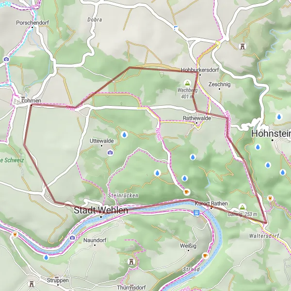 Map miniature of "Lohmen - Waltersdorf - Gamrig - Stadt Wehlen - Panoramablick" cycling inspiration in Dresden, Germany. Generated by Tarmacs.app cycling route planner