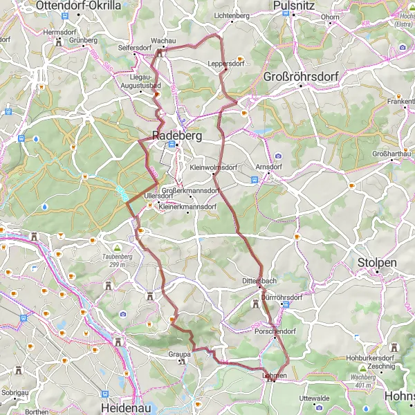 Map miniature of "Gravel Adventure near Lohmen" cycling inspiration in Dresden, Germany. Generated by Tarmacs.app cycling route planner