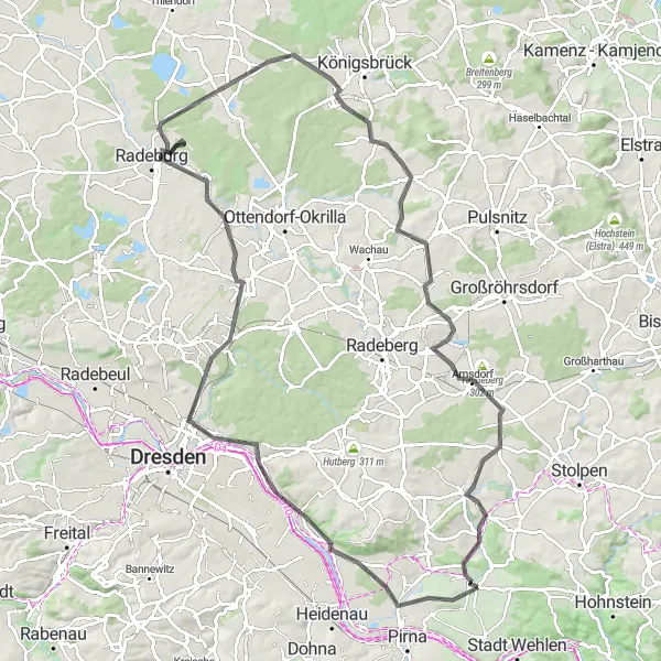 Map miniature of "Dresden and Beyond" cycling inspiration in Dresden, Germany. Generated by Tarmacs.app cycling route planner