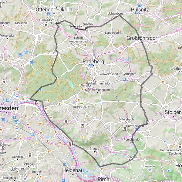 Map miniature of "Scenic Landscapes" cycling inspiration in Dresden, Germany. Generated by Tarmacs.app cycling route planner