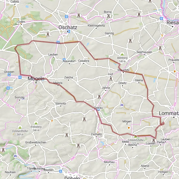 Karten-Miniaturansicht der Radinspiration "Zauberhafter Mühlenblick in Gleina" in Dresden, Germany. Erstellt vom Tarmacs.app-Routenplaner für Radtouren