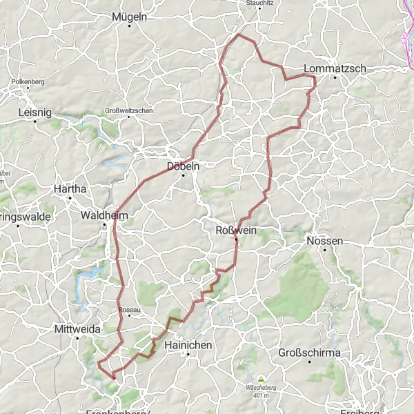 Karten-Miniaturansicht der Radinspiration "Aussichtsreiche Fahrradtour nach Clanzschwitz" in Dresden, Germany. Erstellt vom Tarmacs.app-Routenplaner für Radtouren