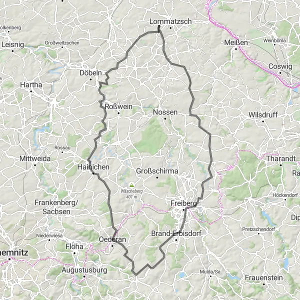 Karten-Miniaturansicht der Radinspiration "Herausfordernde Rundtour durch Buchberg und Freiberg" in Dresden, Germany. Erstellt vom Tarmacs.app-Routenplaner für Radtouren