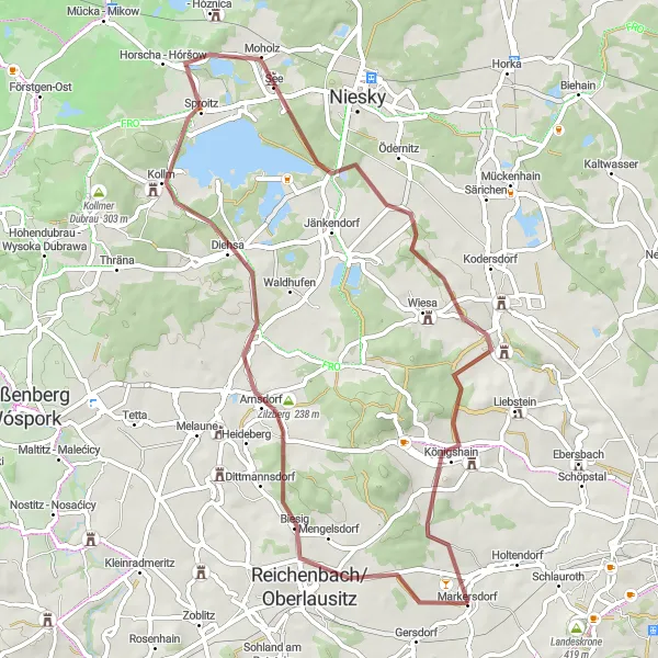 Map miniature of "The Gravel Adventure" cycling inspiration in Dresden, Germany. Generated by Tarmacs.app cycling route planner