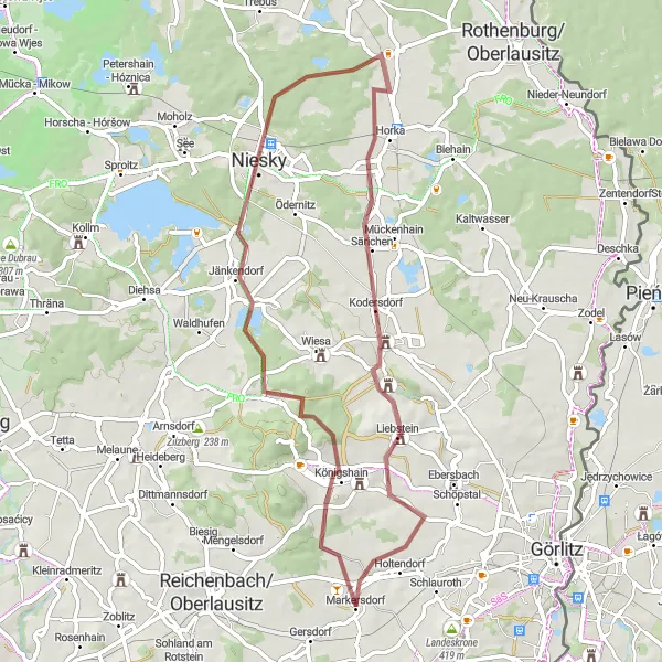 Map miniature of "Gravel Delight" cycling inspiration in Dresden, Germany. Generated by Tarmacs.app cycling route planner