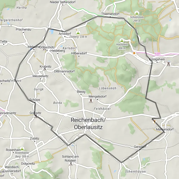 Map miniature of "Scenic Road Escape" cycling inspiration in Dresden, Germany. Generated by Tarmacs.app cycling route planner