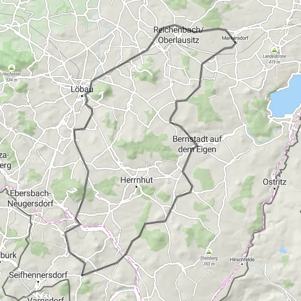 Map miniature of "Challenging Road Expedition" cycling inspiration in Dresden, Germany. Generated by Tarmacs.app cycling route planner