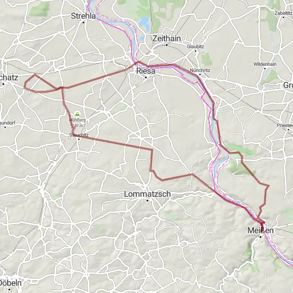 Karten-Miniaturansicht der Radinspiration "Riesige Gravel Tour rund um Meissen" in Dresden, Germany. Erstellt vom Tarmacs.app-Routenplaner für Radtouren