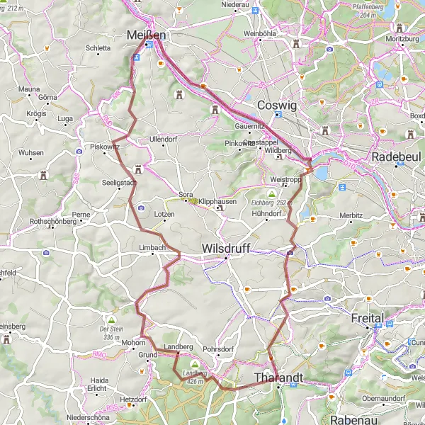Karten-Miniaturansicht der Radinspiration "Gravelroute mit Höhepunkten um Meissen" in Dresden, Germany. Erstellt vom Tarmacs.app-Routenplaner für Radtouren