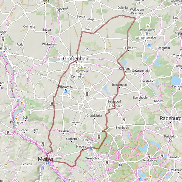 Map miniature of "Gravel Adventure" cycling inspiration in Dresden, Germany. Generated by Tarmacs.app cycling route planner