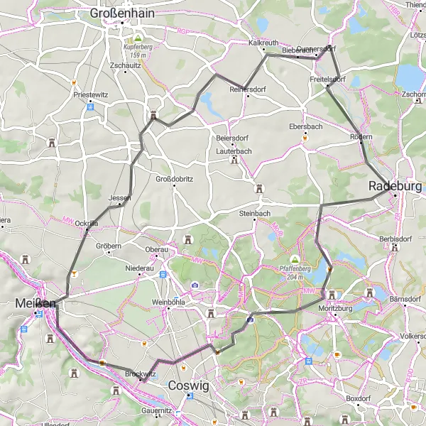 Map miniature of "Castle Trail" cycling inspiration in Dresden, Germany. Generated by Tarmacs.app cycling route planner