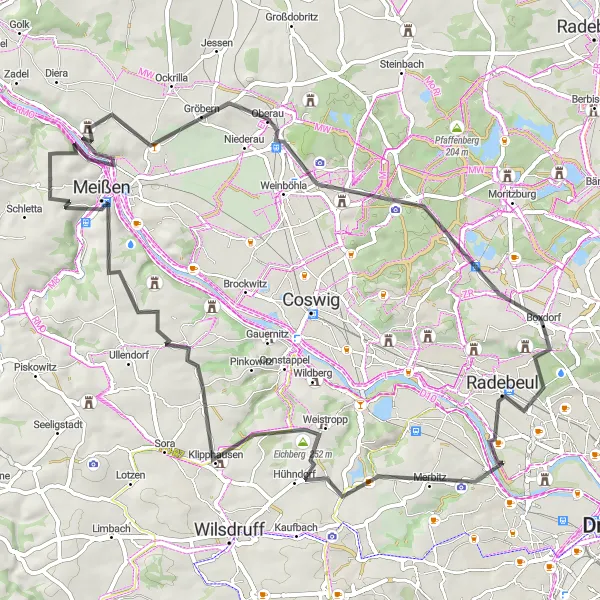 Map miniature of "Cultural Delights" cycling inspiration in Dresden, Germany. Generated by Tarmacs.app cycling route planner